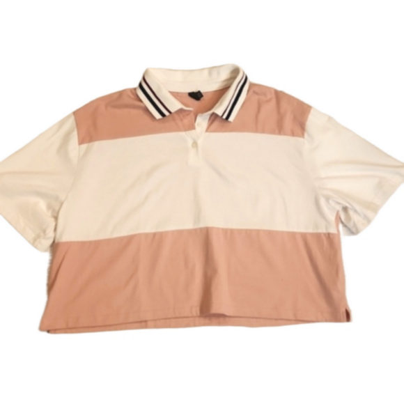 NWT Womens Wild Fable peach & white striped cropped polo tee size L. - Picture 8 of 13